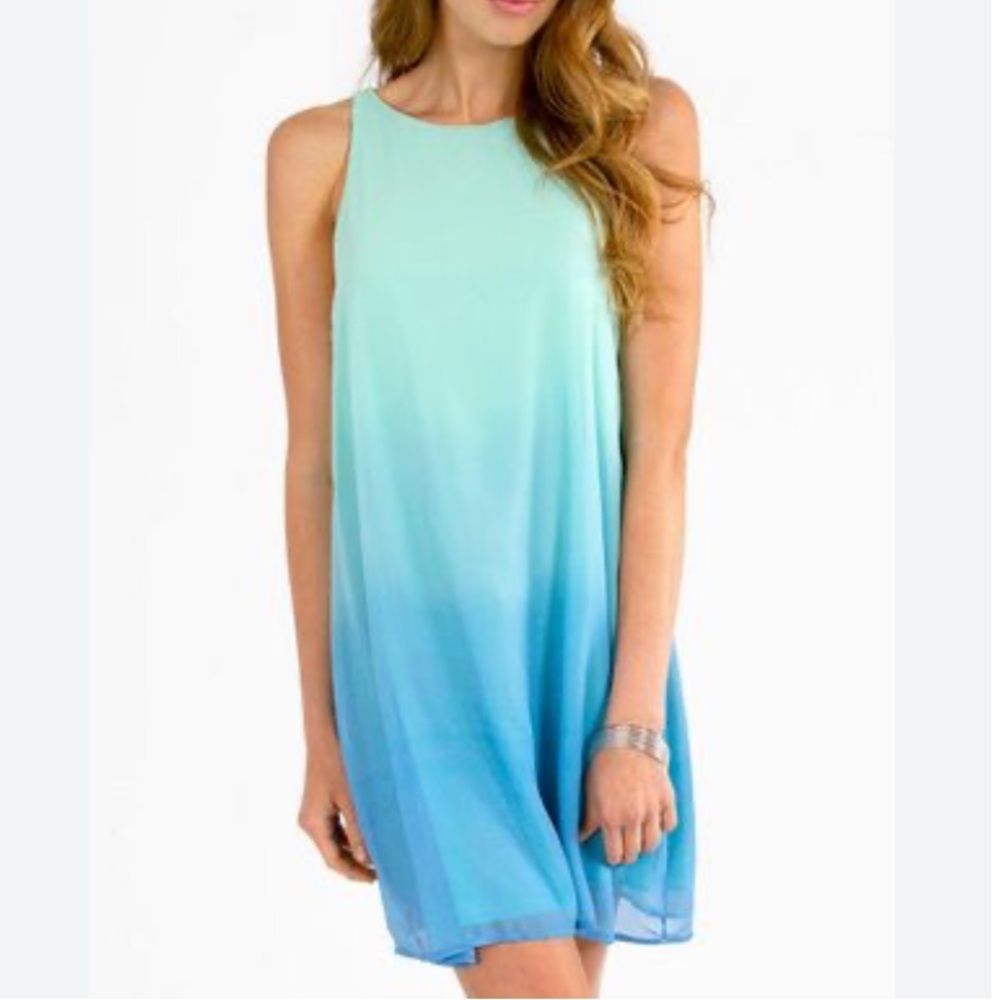 Ombré Green Blue Sleeveless Shift Dress Size Medium.